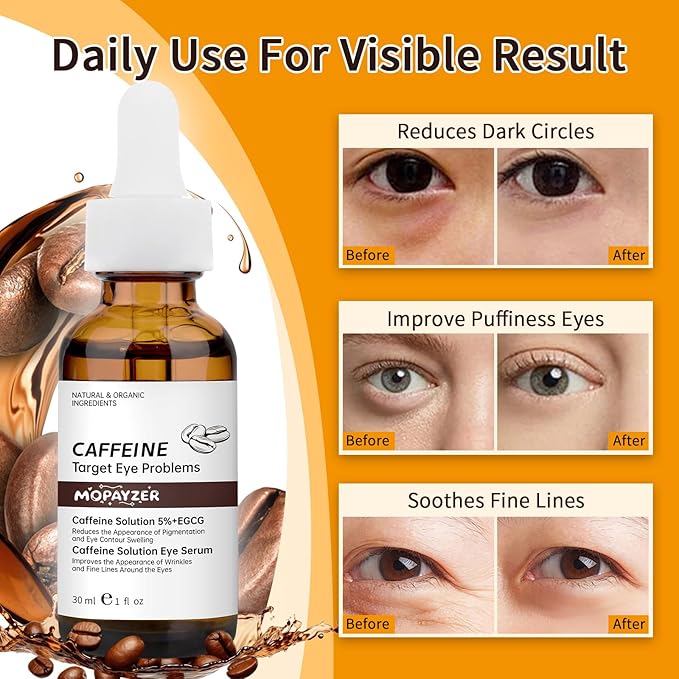 Caffeine Solution 5% + EGCG, Caffeine Eye Serum For Moisturizing, Targets Dark Circles & Puffiness, 2 PCS Natural Under Eye Serum For Facial Wrinkles & Fine Lines.