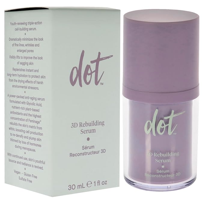dot 3D Rebuilding Serum - Long Lasting Hydration - Daily Face Serum -Moisturizing & Brightening Skin - Menopause Skincare - For all Skin Types - Vegan - Sulfate Free - Travel Size - 1 oz