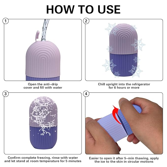 Ice Roller for Face,Silicone Facial Massage Ice Mold,Ice Cube Mold for Face Eye and Neck,Naturally Tone and Tighten Skin,de-puff Eye Bags,Reusable Beauty Ice Facial Roller for Woman Gift (Purple)