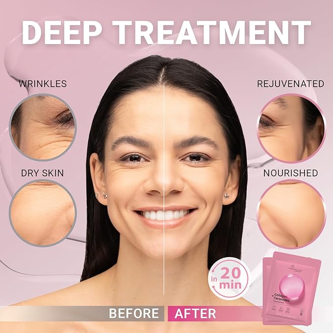 12 Pack of Collagen Face Mask with Ceramides - Rejuvenating Facial Sheet Mask, Reduce Wrinkles & Fine Lines - Face Masks Skincare Moisturizing Collagen Mask for All Skin Types