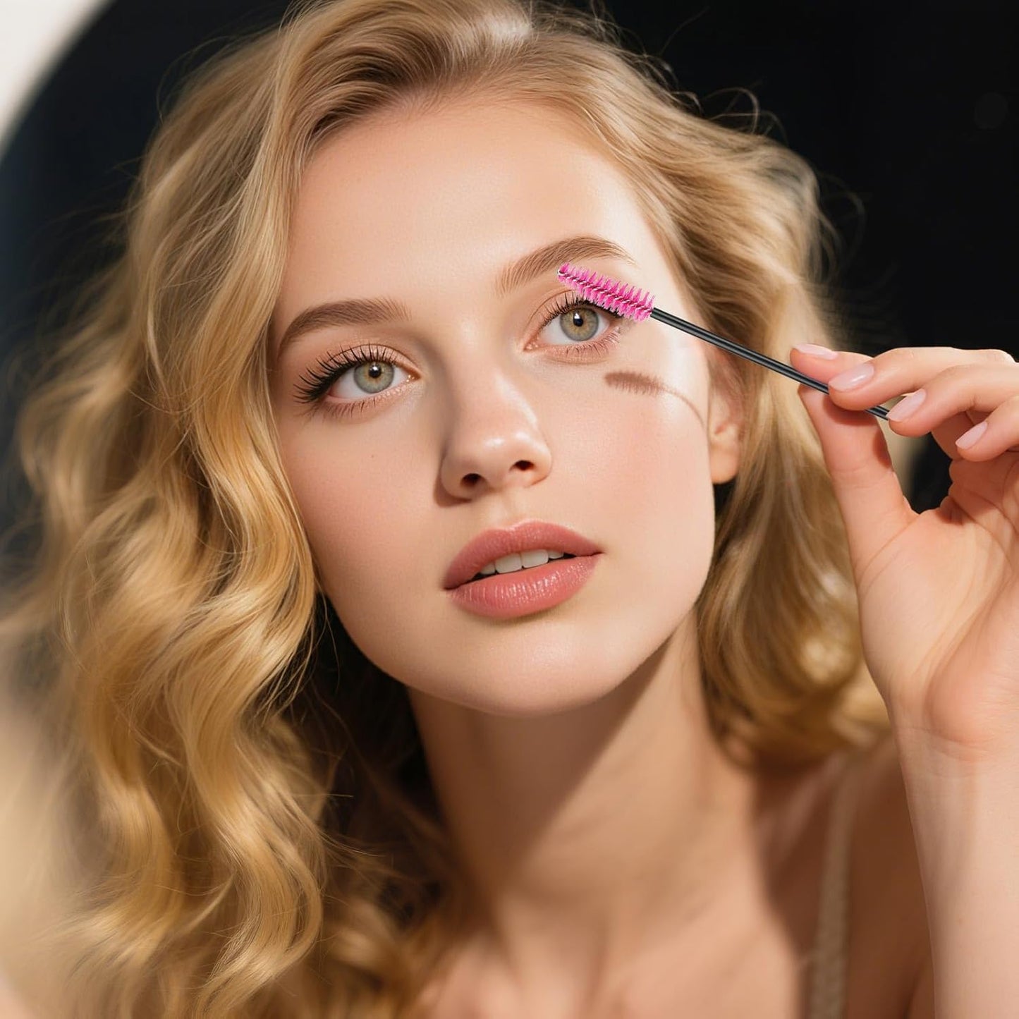 BTYMS 500 Pieces Disposable Mascara Wands Eyelash Brush Brow Brushes Applicators Lash Spoolies for Eye Lash Extension - Rose Pink