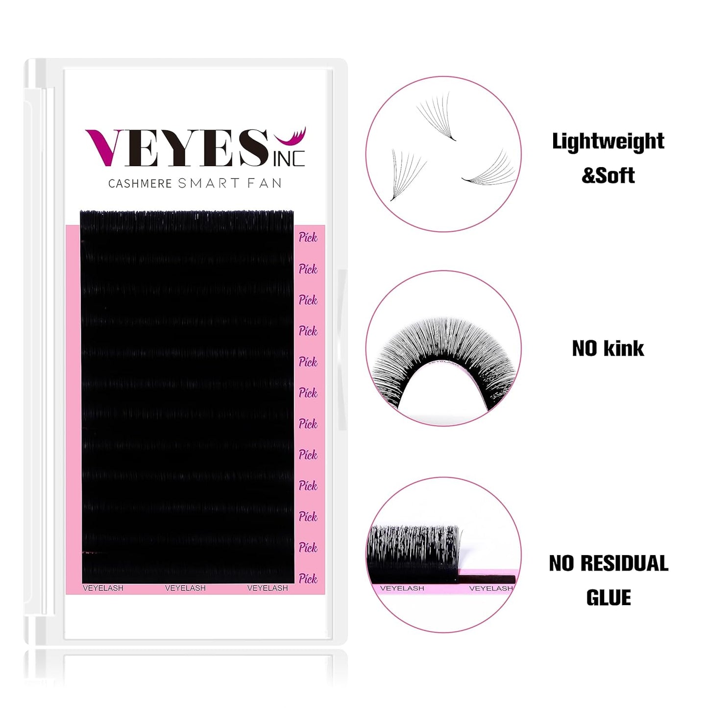 VEYES INC Cashmere Smart Fan Lash Extensions 0.03 0.05 0.07 C/CC/D Curl 8-20mm Mixed & Single Length, Super Matte Black Volume Lashes, Professional Supplies for Lash Techs (0.05 D 10mm)