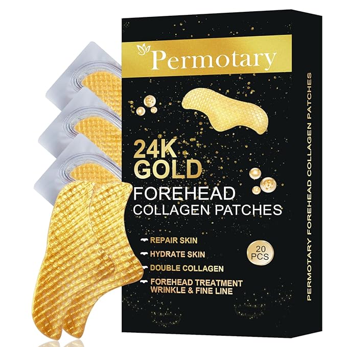 Jakuva 24K Gold Forehead Wrinkle Patches for Face-Hydrogel Pads with Hydrolyzed Collagen And Vitamin E, Forehead Wrinkles Care for Strips Moisturizing,20PCS