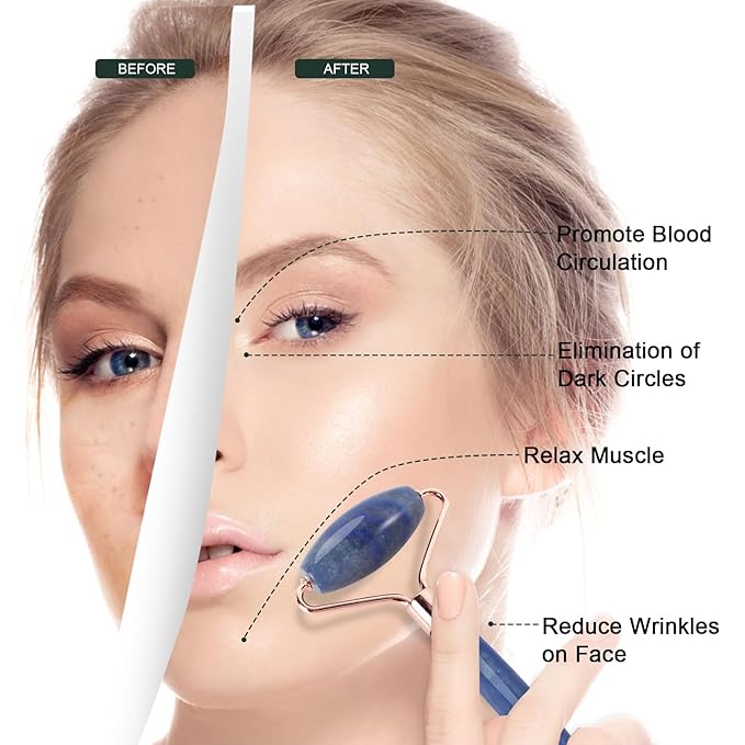 Jade Roller for Face, Facial Roller Massager Skin Care Tool, Gua Sha Facial Tools for Face, Neck, Eyes, Reduce Puffiness of The Skin(Blue)