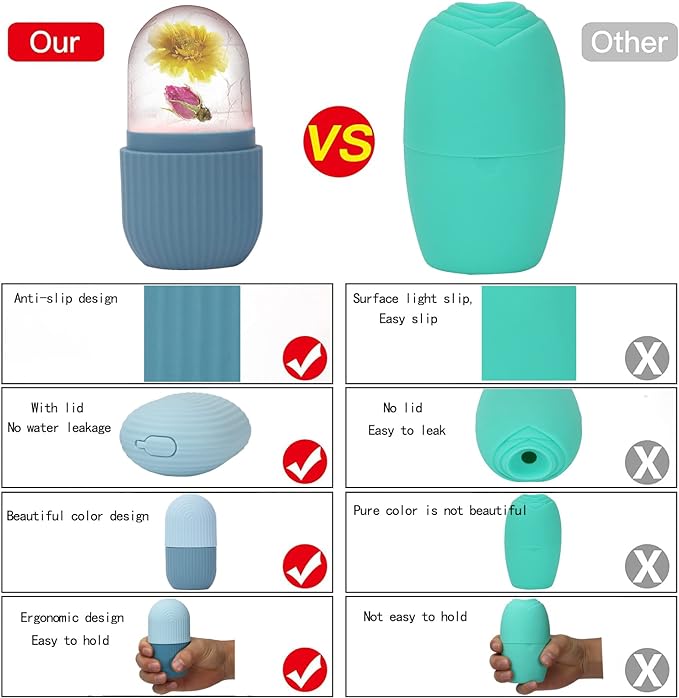 XHJRI Ice Face Roller Massager,Ice Cube Roller for Face, Eyes and Neck Naturally Conditioning and Skin Care,De-Puff Eye Bags,Reduce Migraine Pain,Reusable Massage Silicone Ice Mold (Blue)