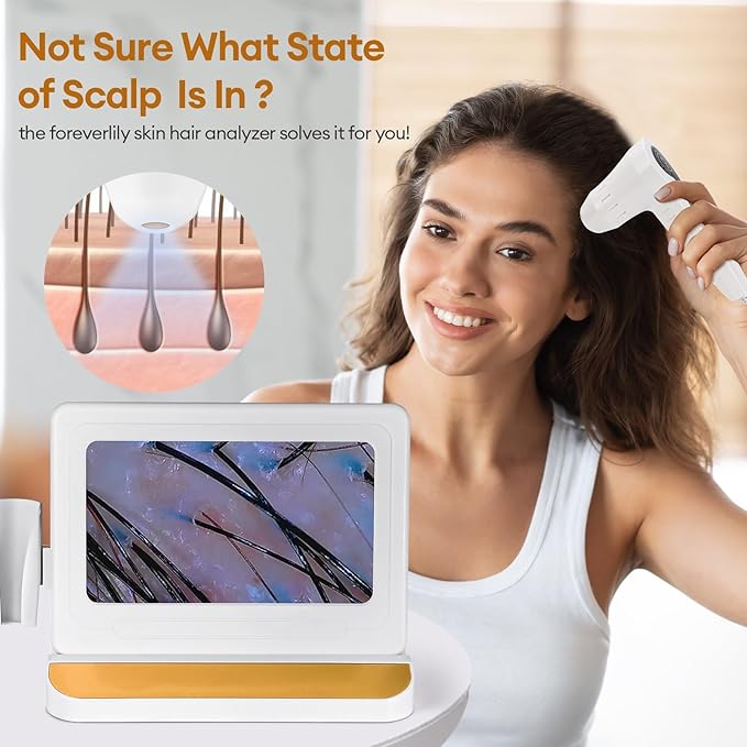 Scalp Analysis Machine, 11 Inch HD Screen Skin Hair Analyzer, Digital Hair Follicle Scalp Detector with 50x/200x DualHeads for Home Salon Use,No APP Needed