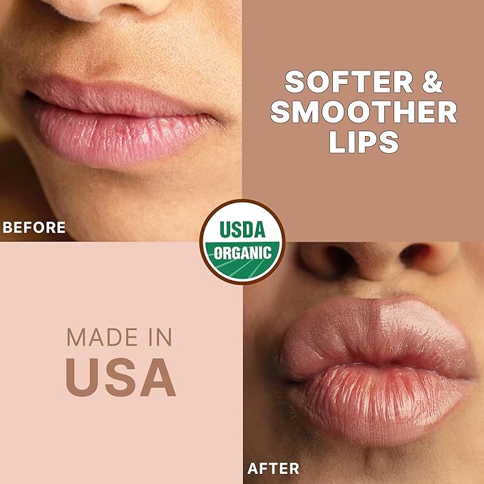 USDA Organic Lip Scrub - USA Made Natural Moisturizing Exfoliator for Dry Lips, Sugar Scrub for Smooth Lips