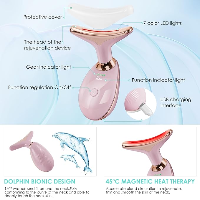 Facial Massager Red-Light-Therapy-for-Face and Neck, Face 𝖲 culpting Wand with 7 Color - Birthday, Christmas, Mothers Day, Valentines Day Gifts for Her Women Mom Best Friend Wife Teacher (Rose Gold)