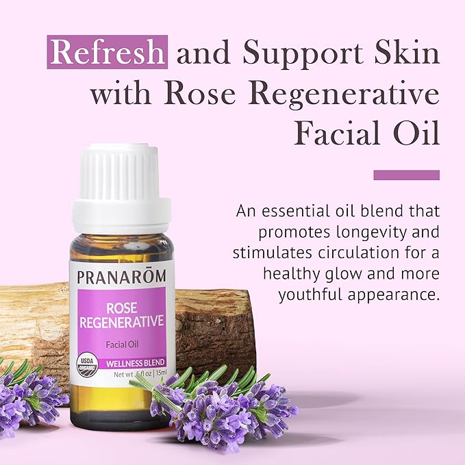 Pranarom - Rose Regenerative Facial Essential Oil Blend (5ml) - Lavender, Rosehip Seed, Frankincense, and Lemon - 100% Pure Essential Oil for Skincare | USDA and ECOCERT Certified Organic