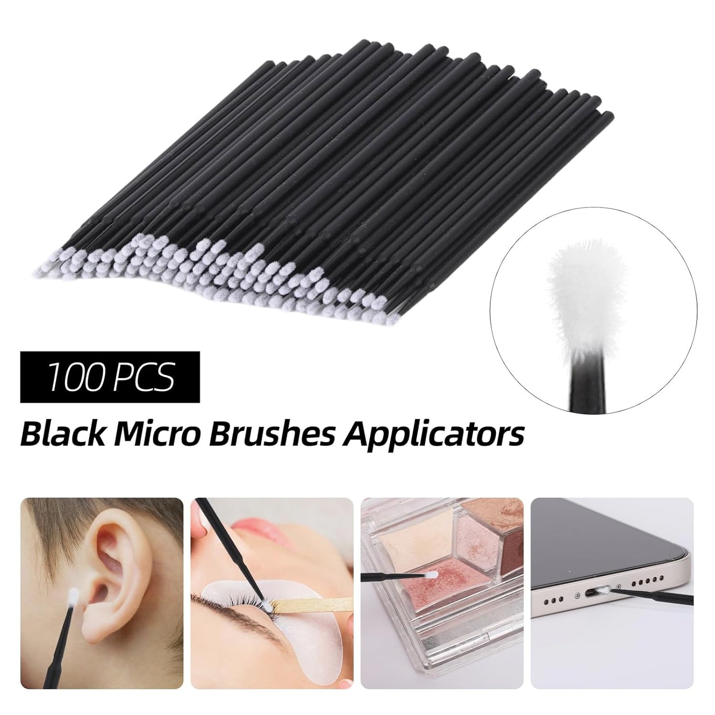 300 Pcs Spoolies Mascara Wands and Lip Brushes and Micro Swabs Applicator Disposable Eyelash Brushes Lipstick Tester Makeup Applicator Tool Black