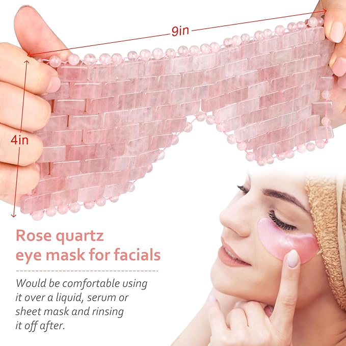 ideayard Rose Quartz Eye Mask, Cooling Eye Mask 100% All Natural Crystal Mask for Facial Puffy Eyes Reusable