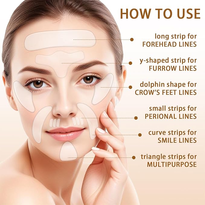 Forehead Wrinkle Patches, 16 Pcs Reusable Silicone Anti Wrinkle Patches Facial Patches for Face to Reduce Fine Wrinkles Frown Smile Lines Forehead Wrinkles Treatment