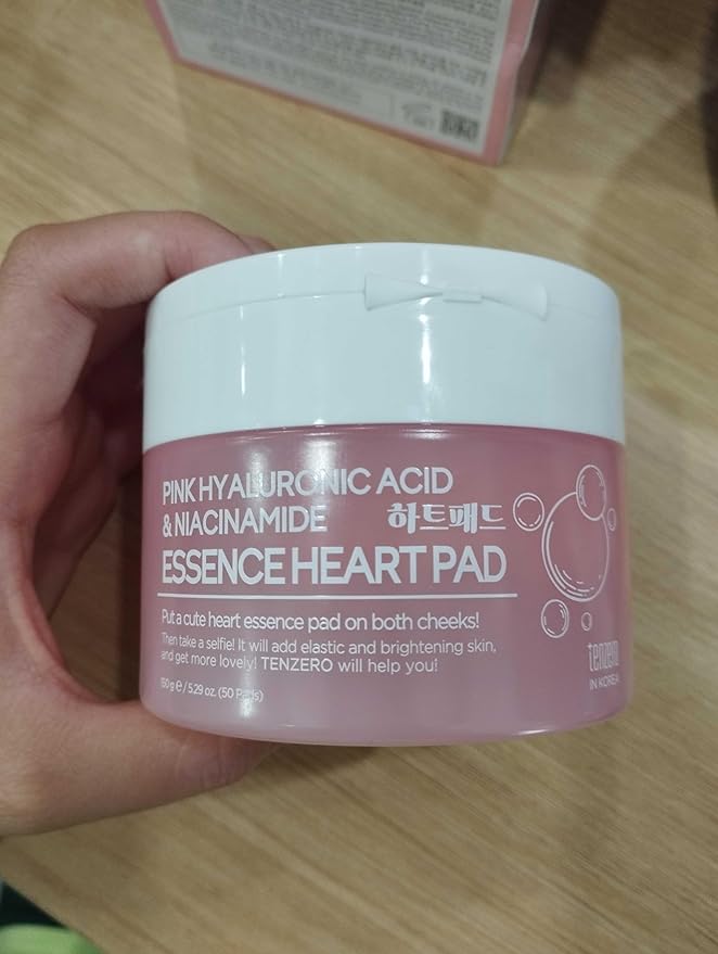 TENZERO Pink Hyaluronic Acid Niacinamide Serum Heart Pad 50ea, Hydrating & Brightening Glowing Face Toner Pads, Korean Facial Radiance Pads, Dry Skin, 150g