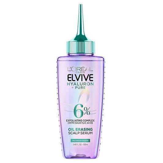 L'Oreal Paris Elvive Hyaluron + Pure Oil Erasing Scalp Serum with Salicylic Acid For Oily Hair, 3.45 Fl Oz