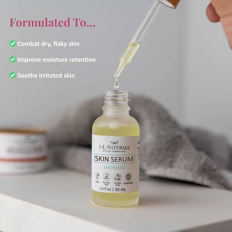 J&L Naturals | Face & Body Oil for Oily, Sensitive, Dry, Combination, Mature, & Dull Skin Types | With Jojoba Oil, Grapeseed Oil, Sunflower Oil, & More (1 Fl Oz (Pack of 1), Hydrate (dry))