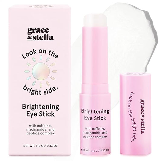 grace & stella Under Eye Brightener Balm Stick - Travel Essentials - Caffeine Eye Cream for Dark Circles, Puffiness, Wrinkles - Vegan Moisturizer Stick with Niacinamide, Hyaluronic Acid (0.13oz/3.5g)