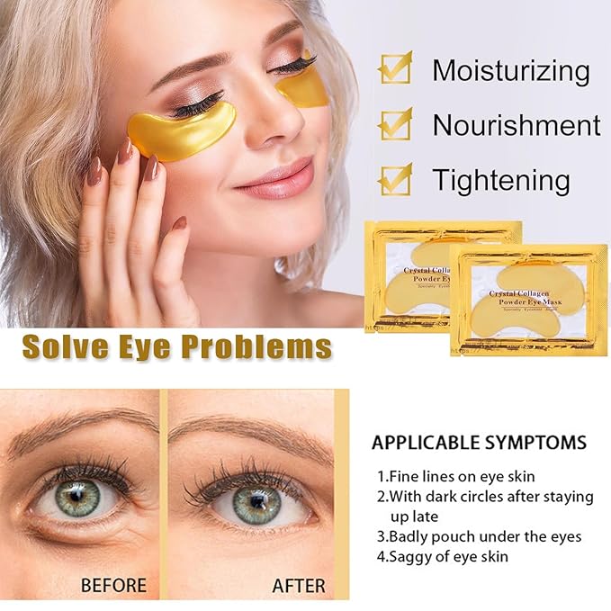 30 Pairs 24K Gold Lip & Under Eye Mask Set - Hydrating Gel Pads for Dry Lips & Dark Circles | Skincare with Hyaluronic Acid & Vitamin E | Effectively Nourishes the Lip & Eye Skin