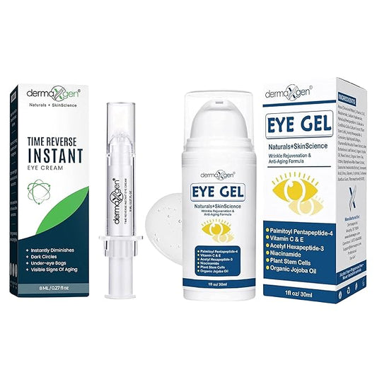 Instant Eye Treatment & Gel Bundle – Featuring Plant Stem Cells & Advanced Time Reverse Anti-Aging Eye Cream for Smooth Fine Lines, Wrinkles, and Dark Circles