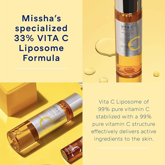 MISSHA Vita C Plus Toner 6.76 Fl oz/200ml, Lightweight, Fast-Absorbing Facial Toner, Vitamin C Skin Care for Dark Spots & Uneven Tone, Korean Skin Care for Dull, Oily Skin, Mother's Day Gifts