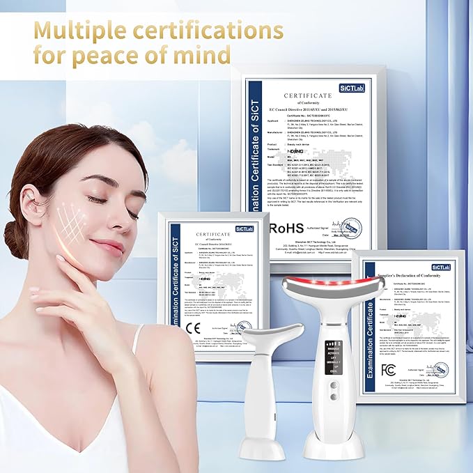 Red Light Therapy for Face and Neck, 4 Color LED Facial Light Therapy Device for Skin Care at Home, Micro-Current Vibration Facial Cold and Hot Service, Multifunctional Facial Skin Care Tools