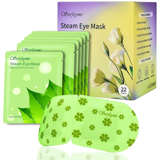 Serfeymi 22 Packs Steam Eye Mask-Disposable Cornea Care Rest Self Heating Eye Mask,Warm Eye Compresses for Dry Eyes,Sleep,Spa,Travel Essentials & Relaxation Gifts,Stocking Stuffers-Unscented