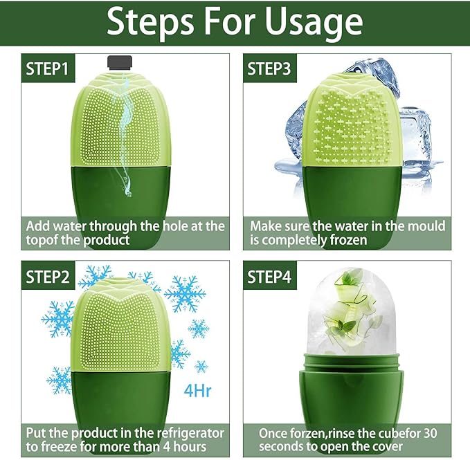 KOGITI Face Ice Mold & Roller - Ice Facial Massager for Puffiness Relief & Skin Care, Green