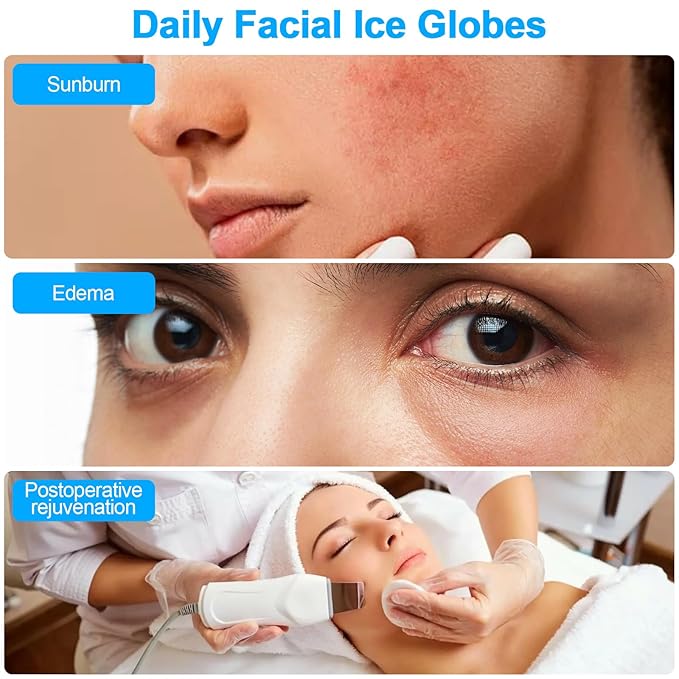 CGBE 360 Rotating Ice Globes for Face, Food-Grade Stainless Steel Facial Globes for Cryo Therapy, Smaller Ice Globes for Facials Reduce Wrinkles & Swelling - Blue
