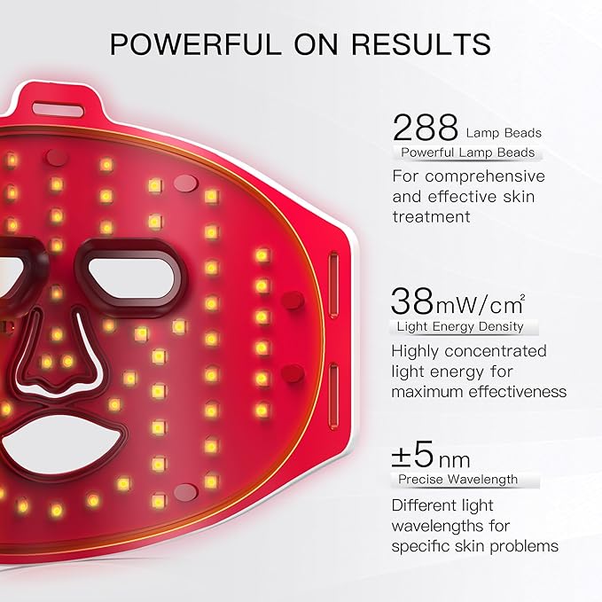 Led Face Mask Light Therapy, Near infrared Red & Blue & Yellow Light Therapy, Flexible Silicone Light Therapy Mask, Red Light Therapy for Face, Red Light Mask for at Home Face Masks Skincare