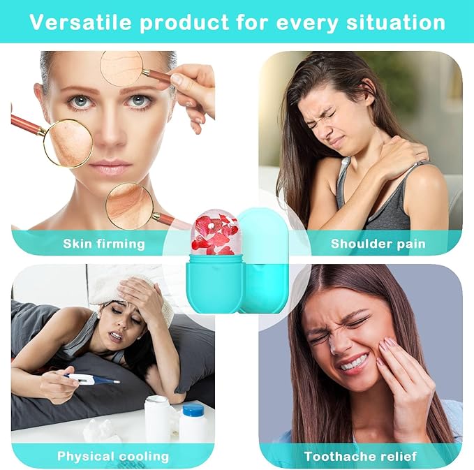 KOGITI Ice Mold for Face, Ice Roller for Face & Eye, Beauty Facial Ice Rollers Ice Holder Mold Face Puffiness Relief Massage Skin Care Tools, Ice Facial Cube (New-Blue)