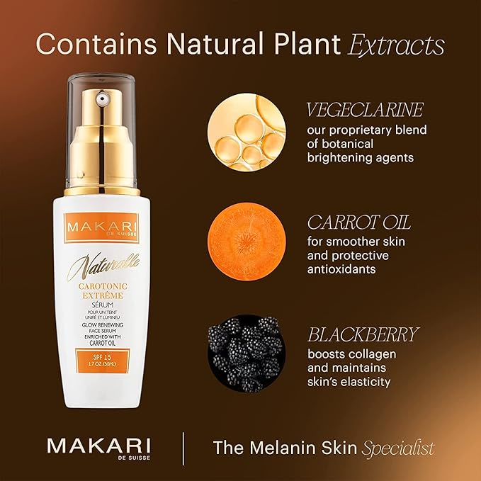 MAKARI Naturalle Carotonic Extreme Glow Renewing Face Cream SPF15 & Brightening Serum Set | Moisturizes, Brightens, & Rejuvenates Skin | Reduces Acne & Scars | Anti-Aging & Antioxidant Protection for