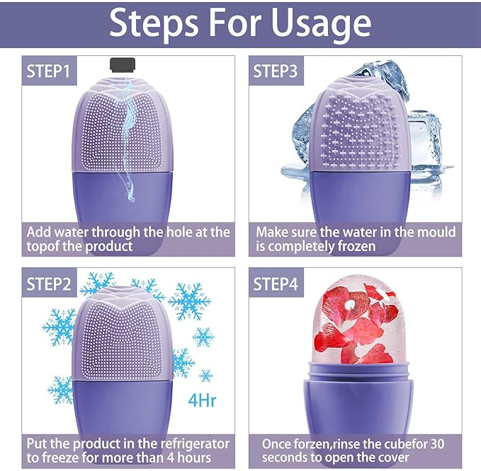 KOGITI Ice Rollers & Mold - Face & Eye Puffiness Relief Massage, Ice Facial Cube (Brush-Purple)