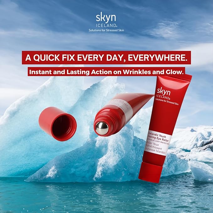 Skyn Iceland Icelandic Youth Cooling Eye Serum Hyaluronic Acid Skincare for Puffy Eyes Dark Circles & Wrinkles with Blue Light Protection, 0.4 Fl. Oz.