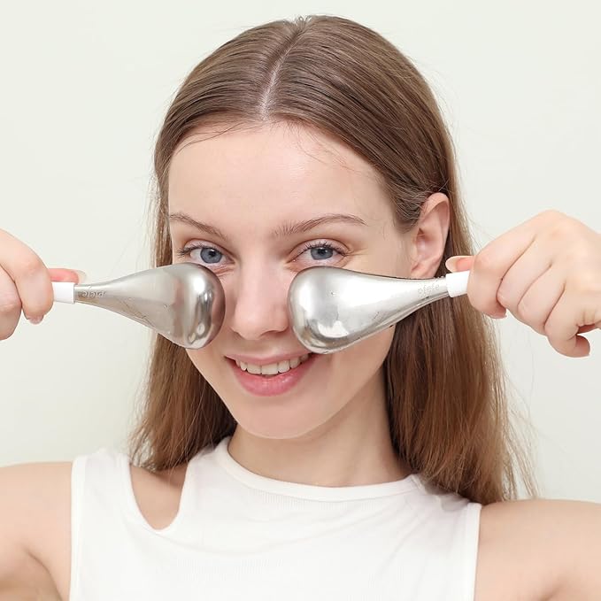 Ice Globes Facial Skin Care Tools for Women Face Eyes, Stainless Steel Face Beauty Cryo Sticks for Girls Ladies, Esthetician Supplies Cooling Spa Globes Cold Roller with Storage Case