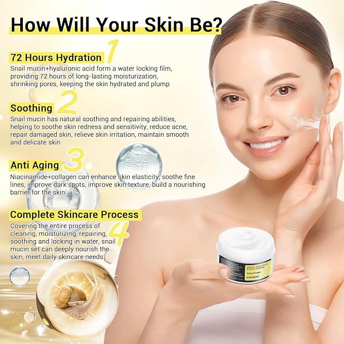 Snail Mucin Skin Care Routine Set For Women, 5 PCS Advanced Snail Mucin Facial Kit For Girls, Skin Care Gift Set With Face Cleanser, Toner, Serum, Face Cream, Eye Cream, Repairing, Anti Aging.