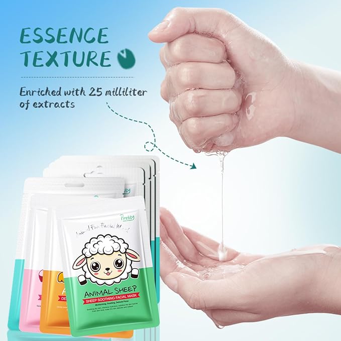 8pcs Animal Character Sheet Facial Masks - Face Masks Skincare Korean - Hydrating Face Masks - Korean Skin Care Mask - Hydrate,Soothe,Firm -Teen Girl Gift Easter Gifts for Women with Bunny Headband