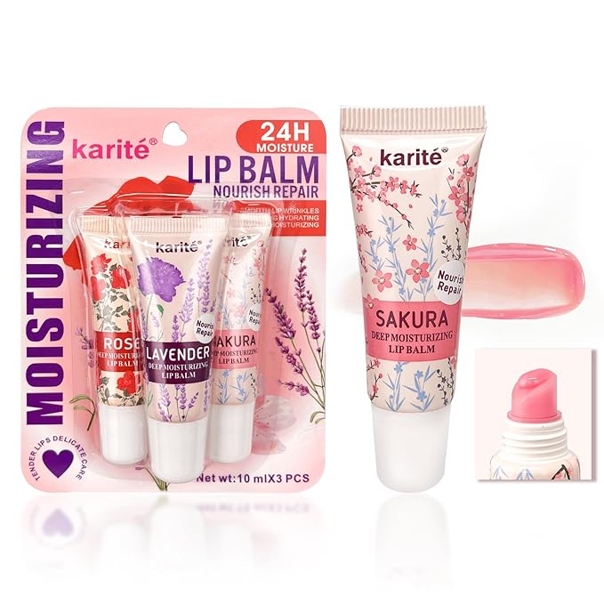 Lip Balm with Floral Fragrance - Enchanting Roses, Fragrant Lavender & Elegant Plum Blossoms - Perfect Stocking Stuffers for Women & Birthday Gifts for Women，100% natural lipstick