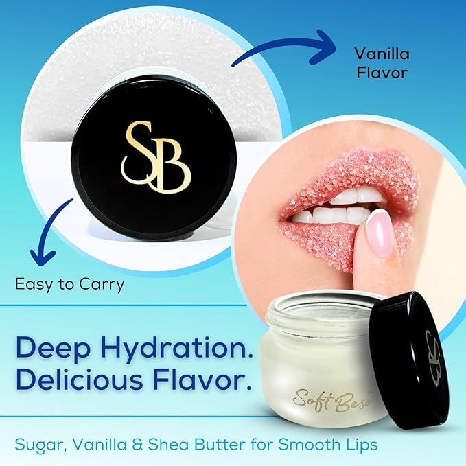 SoftBeso by AlignerOff Sugar Lip Scrub – Vanilla Lip Exfoliator for Dry, Chapped Lips – Moisturizing Formula with Vitamin E, Coconut, Jojoba & Olive Oils – For Men & Women – Ideal Mother’s Day Gift