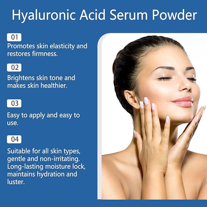 Hyaluronic Acid Powder (High & Low Molecular Weight) - 100g/3.52oz | Vegan, Water-Soluble Sodium Hyaluronate for DIY Skincare Serums & Hydration Support(With Spoon)