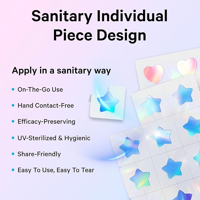 Sosky Hologram Pimple Patches for Face, Hydrocolloid Acne Patches with Salicylic Acid, Cute Star Zit Stickers,Colorful Blemish Covers,36 Count Blue Pink Star Heart Moon