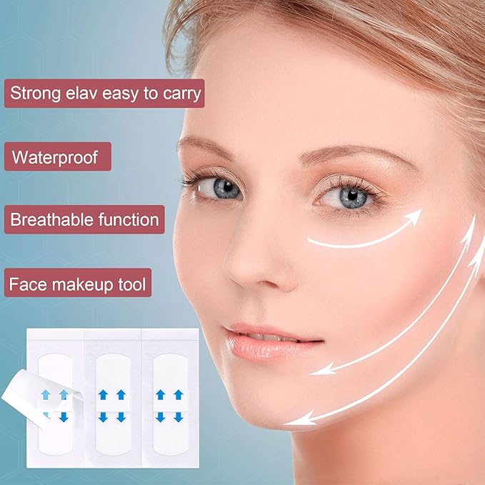40pcs Face Lift Tape, Invisible Ultra Thin Self-Adhesive Face Lifting Band, Waterproof Hypoallergenic Makeup Lifter Strip for Neck Eye Sagg Skin Wrinkles Double Chin