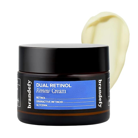 Brandefy Dual Retinol Renew Cream with 0.3% Retinol & 1% Granactive Retinoid, Renew Retinol Face Moisturizer for Wrinkles & Fine Lines, Made in The USA, Suitable for All Skin Types (1.6 Oz)