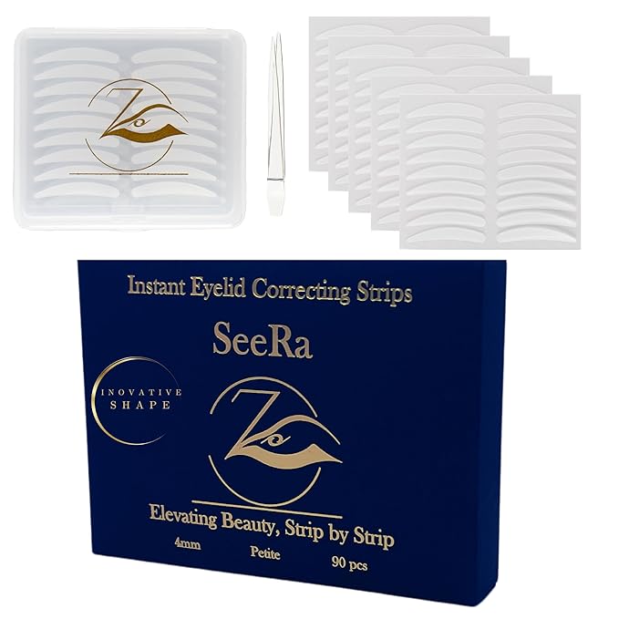 SeeRa: Instant Lifting Eyelid Tape for Hooded & Droopy Eyes - Hypoallergenic, Waterproof, Invisible Eye Lift Strips, Non-Surgical, Eyelid Lifters & Stickers-90pcs (4mm-7mm) (4mm-Petite)