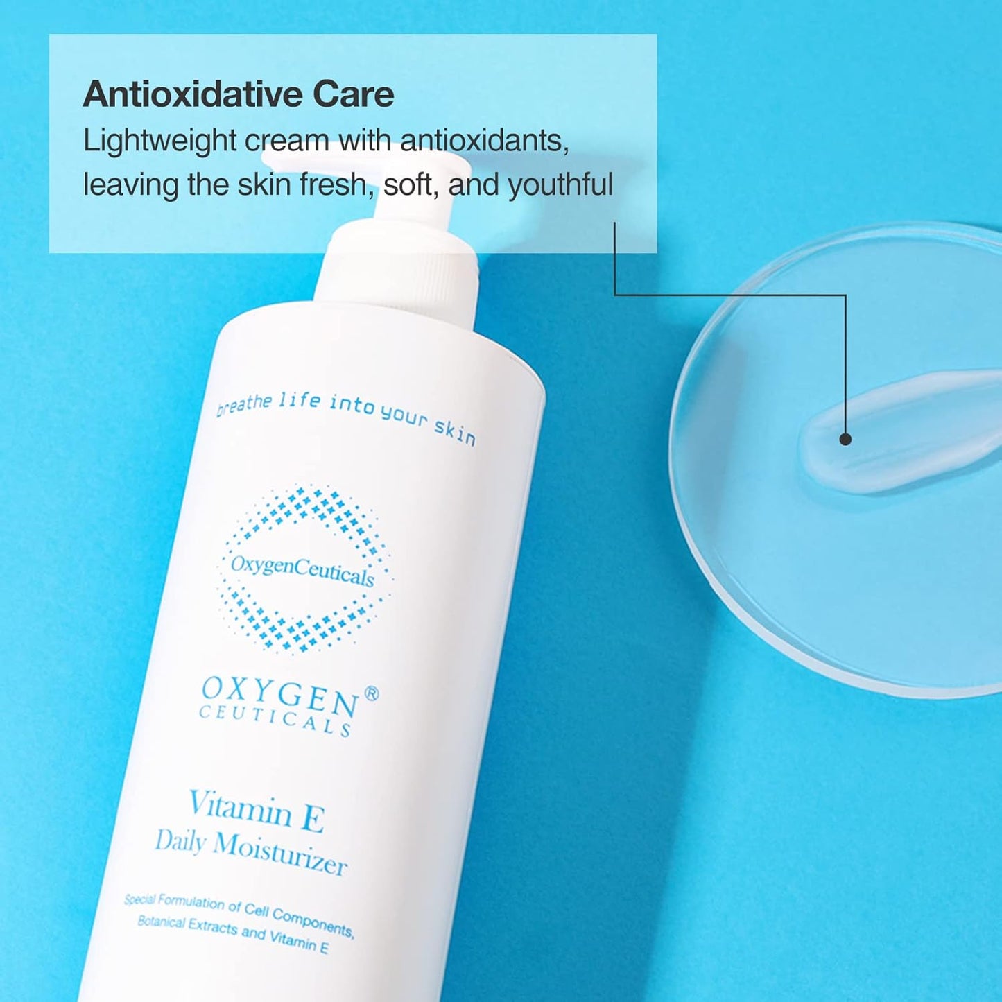 Vitamin E Daily Moisturizer – Antioxidant Cream with Vitamin E with Centella Extract, Hydrating & Balancing Lotion for Dry, Oily & Acne-Prone Skin 16.9 fl.oz (500ml)