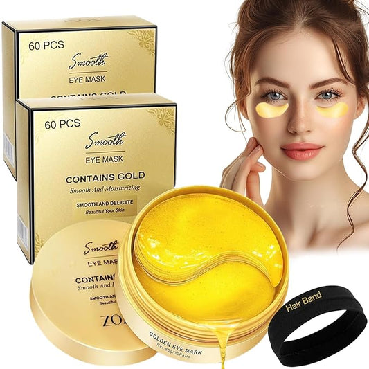 Gold Eye Patches 2-Pack (120 PCS) - Anti-Wrinkle & Firming Under Eye Gel Mask, Instantly Brighten Dark Circles, Luxury Collagen Treatment for Women, Wrinkle Patches for Eye Area