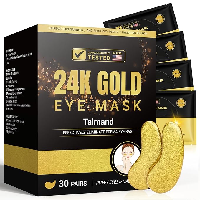 Under Eye Patches (30 Pairs), 24K Gold Under Eye Mask for Puffy Eyes, Dark Circles,Bags and Wrinkles with Collagen,Relieves Pressure and Reduces Wrinkles,Revitalises and Refreshes Your Skin