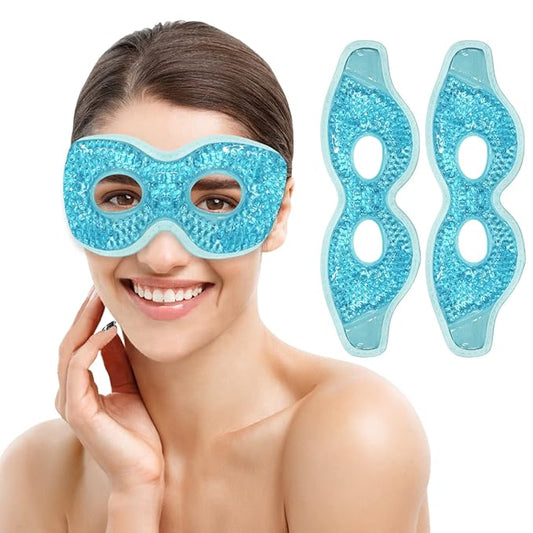 2 PCS Ice Eye Mask Reusable Ice Pack Hot/Cold Compress Gel Bead Cooling Mask for Puffiness/Dark Circles/Headaches/Migraines/Stress Relief (Blue)