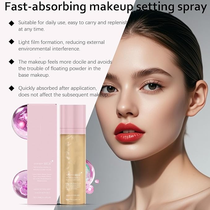 Sheer Setting Mist Sunscreen SPF 50 for Face & Body | Water-Resistant Shimmering Oil Spray | Hydrating Non-Greasy Glow Finish | Oil Control & Long Lasting（75ml）