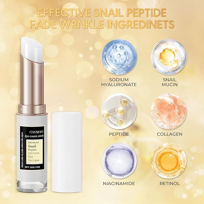 COSMOO Snail Peptide Advanced Under Eye Cream for Dark Circles, With Snail Mucin, Advanced Snail Eye Stick For Puffiness & Bags, Reduce Wrinkles, Fine Lines, Moisturizating Skin