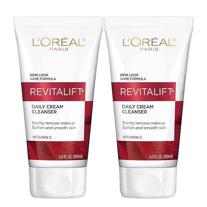 L'Oreal Paris Revitalift Daily Cream Cleanser, Gentle Makeup Remover Face Wash with Vitamin C 5 fl. oz (Pack of 2)
