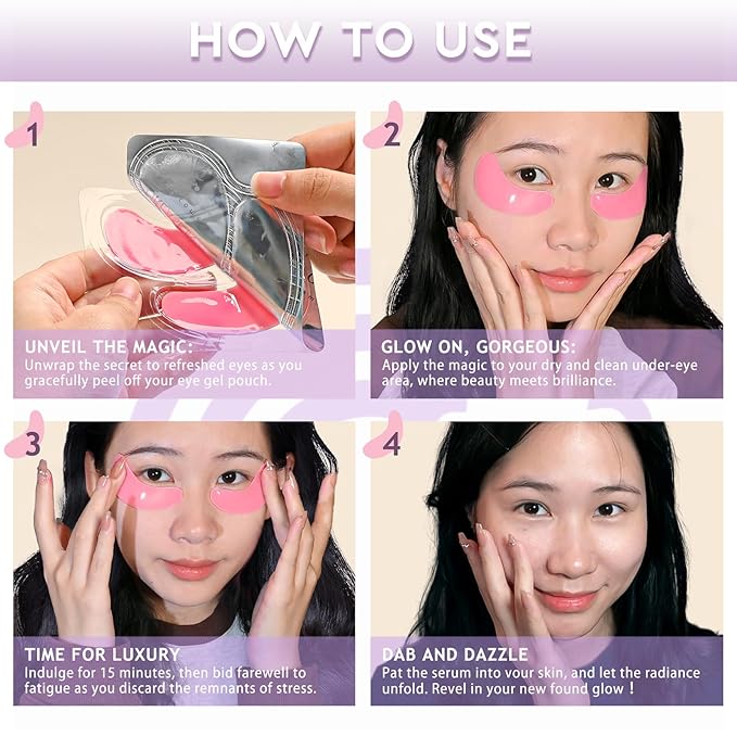 Under Eye Patches,30 Pairs Eye Mask Skin care for Dark Circles, Puffy Eyes, Under eye Bags,Wrinkles,Eye Treatment Skin Care for Men & Women Gift （Rose）